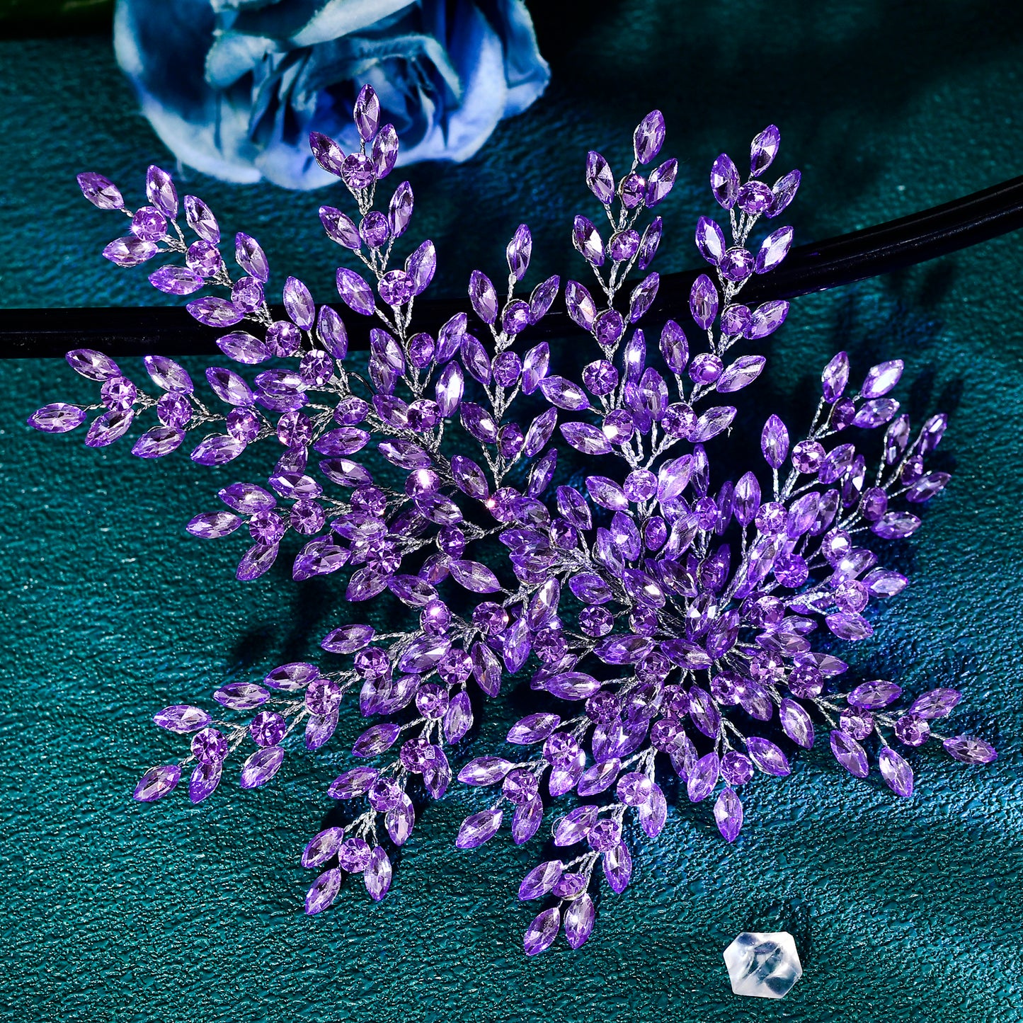 BRIDELLA BHP438 Violet Bling Bridal Headwear Luxury Leaf Wedding Headband Bridal Hair Accessories Fascination for Women Headdresses