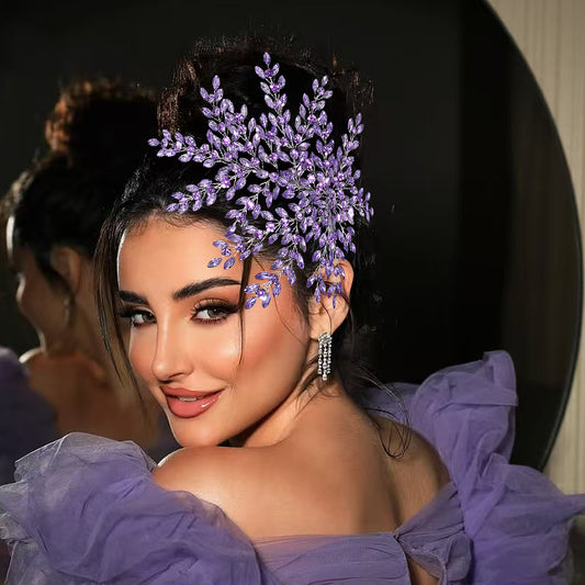 BRIDELLA BHP438 Violet Bling Bridal Headwear Luxury Leaf Wedding Headband Bridal Hair Accessories Fascination for Women Headdresses