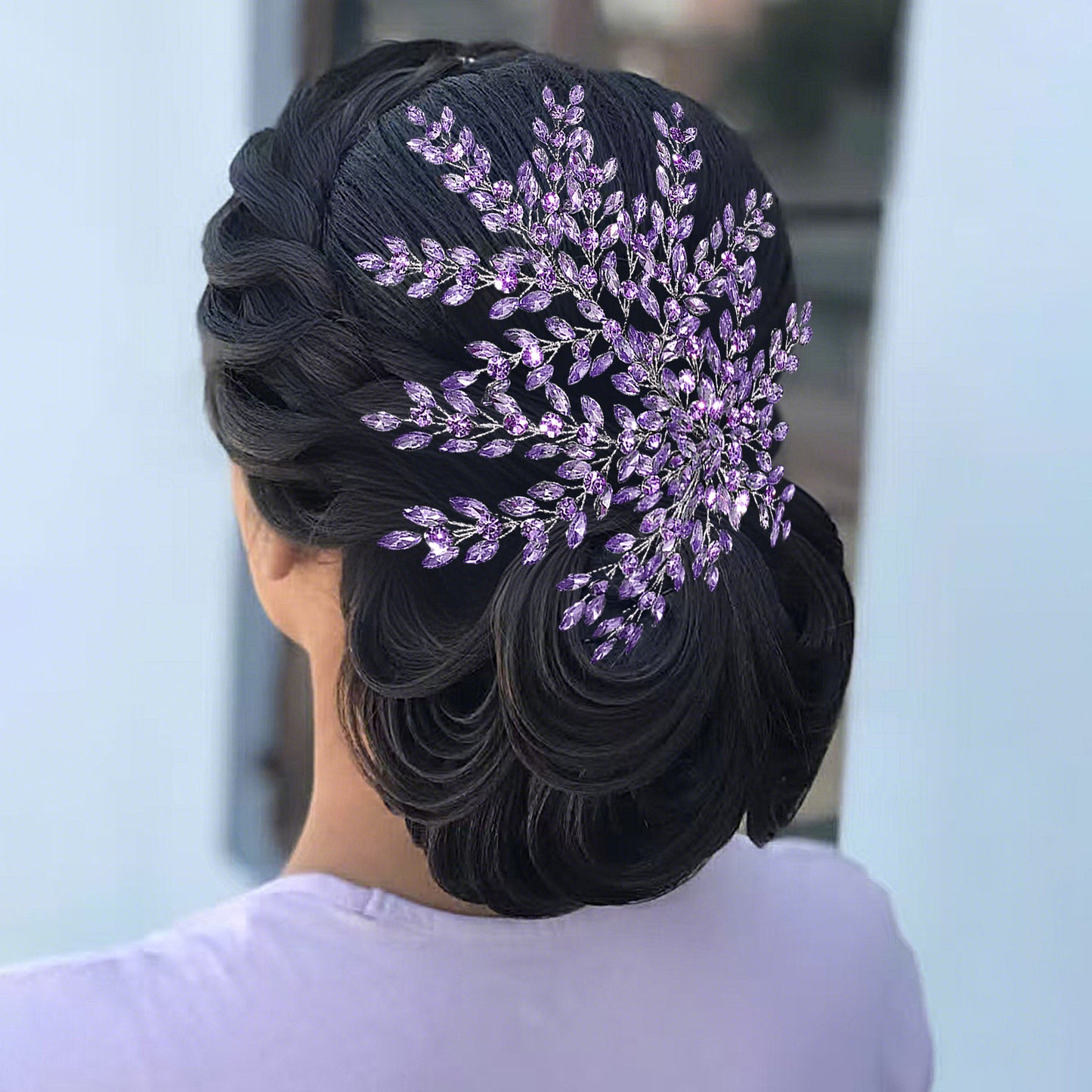 BRIDELLA BHP438 Violet Bling Bridal Headwear Luxury Leaf Wedding Headband Bridal Hair Accessories Fascination for Women Headdresses