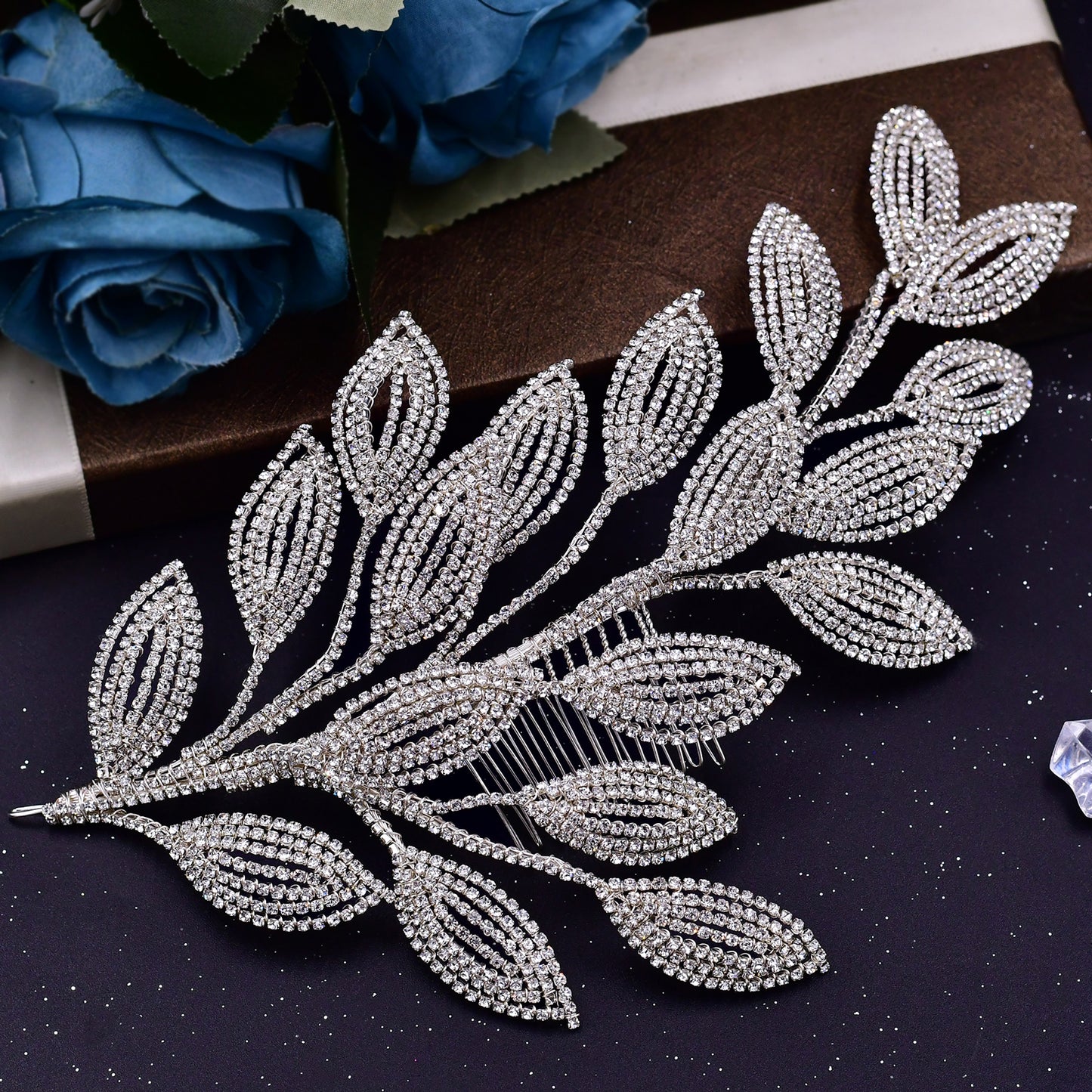 BRIDELLA BHP452 Bridal Comb Tiara Rhinestone Leaf Wedding Hair Jewelry Bride Hair Accessories Luxury Crystal Women Headdress