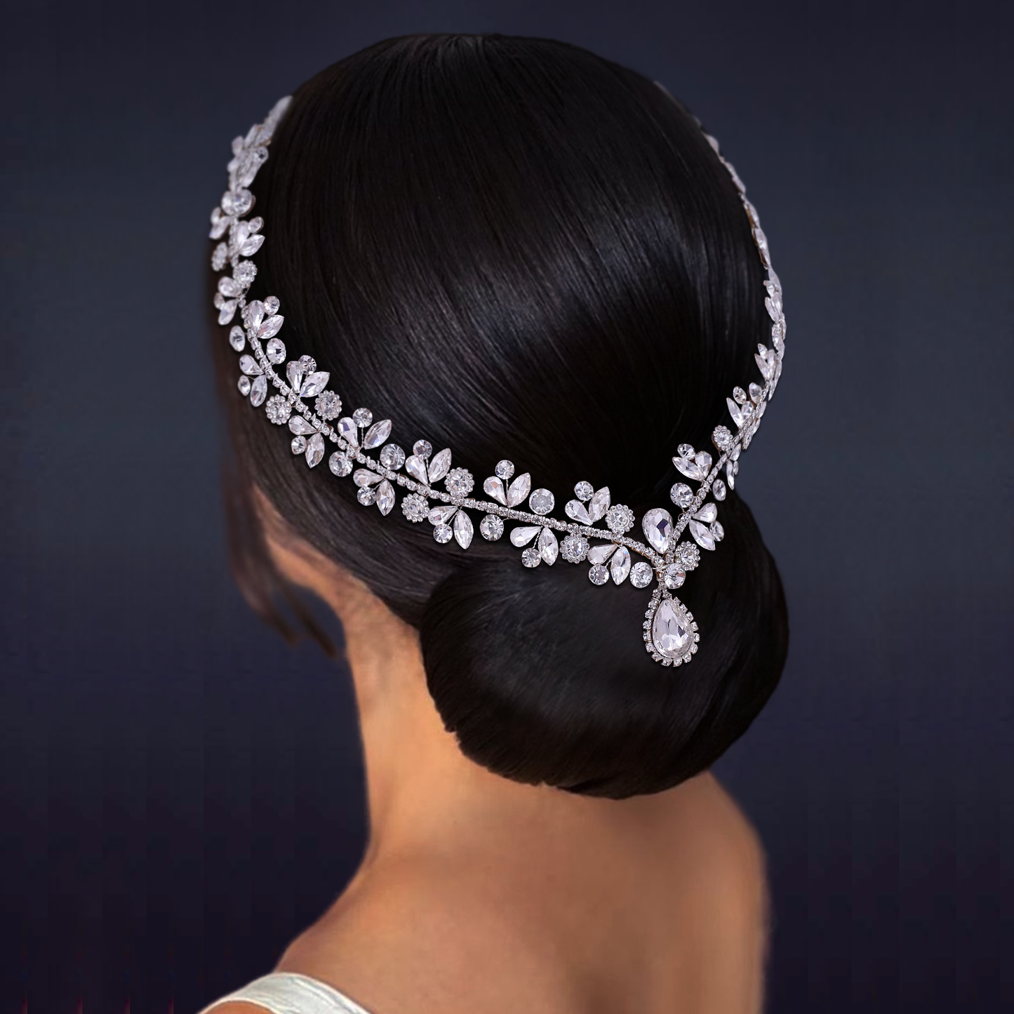 BRIDELLA BHP470 Forehead Bridal Headband Rhinestone Headpiece for Woman Bride Water Drop Headwear Wedding Hair Accessories