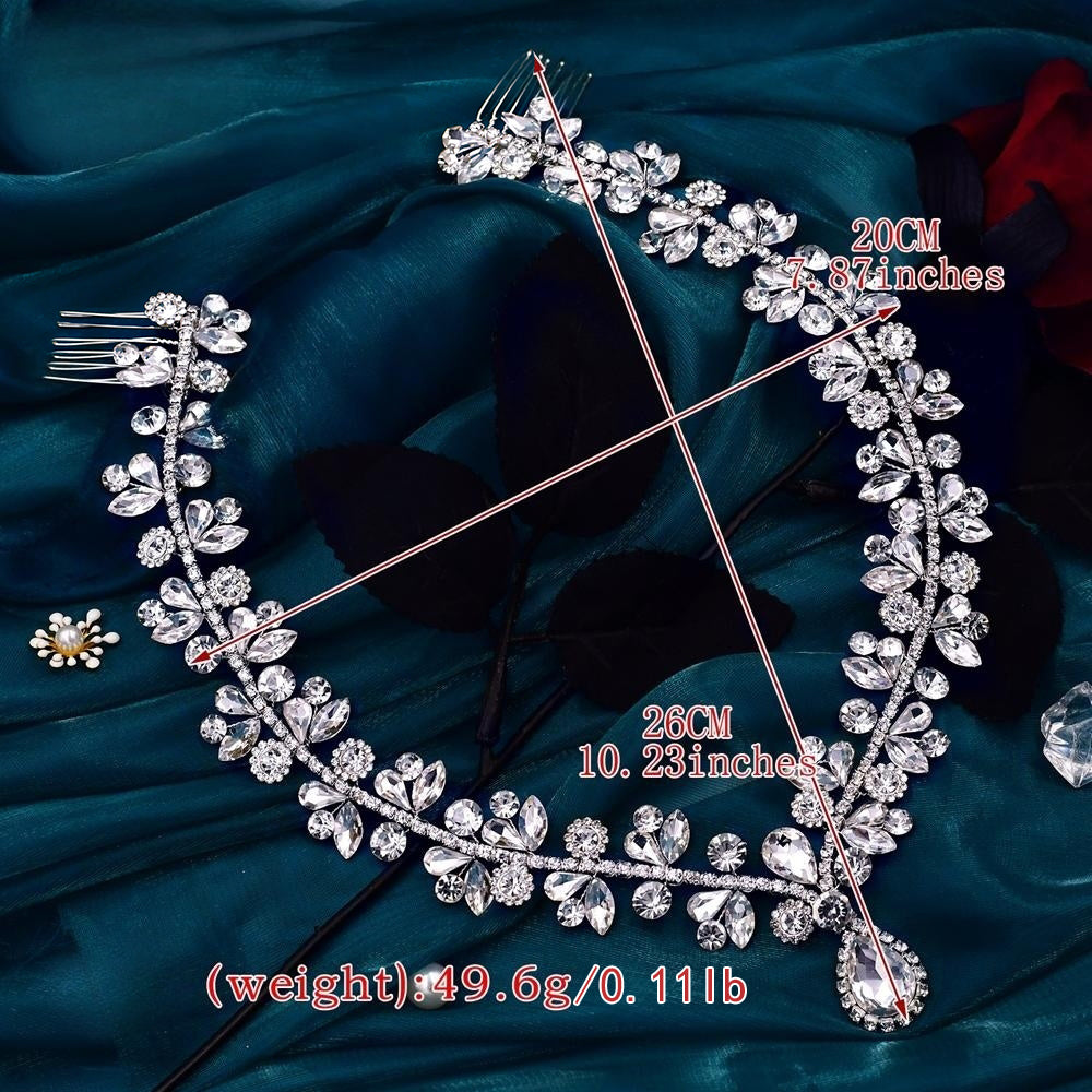 BRIDELLA BHP470 Forehead Bridal Headband Rhinestone Headpiece for Woman Bride Water Drop Headwear Wedding Hair Accessories
