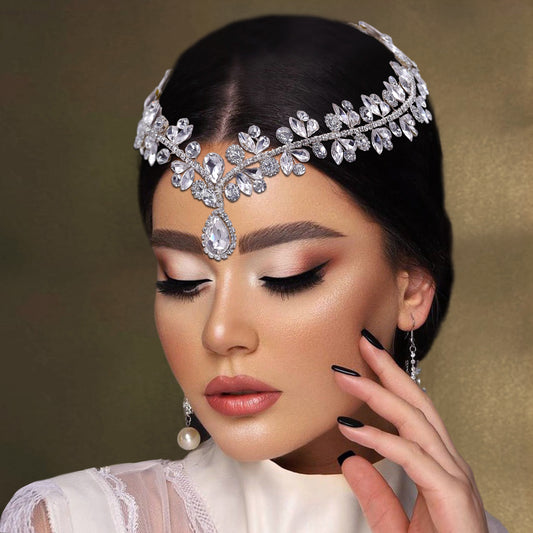 BRIDELLA BHP470 Forehead Bridal Headband Rhinestone Headpiece for Woman Bride Water Drop Headwear Wedding Hair Accessories