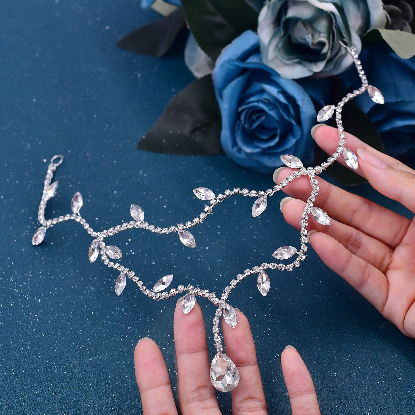BRIDELLA BHP495 Forehead Pendant Hair Accessory with Diamond Inlay,Handmade Hair Accessory,Wedding Diamond Hair accessory, Bride's forehead Decoration