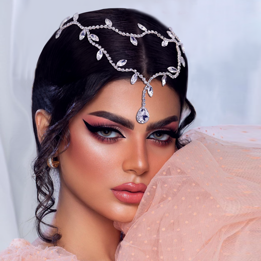 BRIDELLA BHP495 Forehead Pendant Hair Accessory with Diamond Inlay,Handmade Hair Accessory,Wedding Diamond Hair accessory, Bride's forehead Decoration