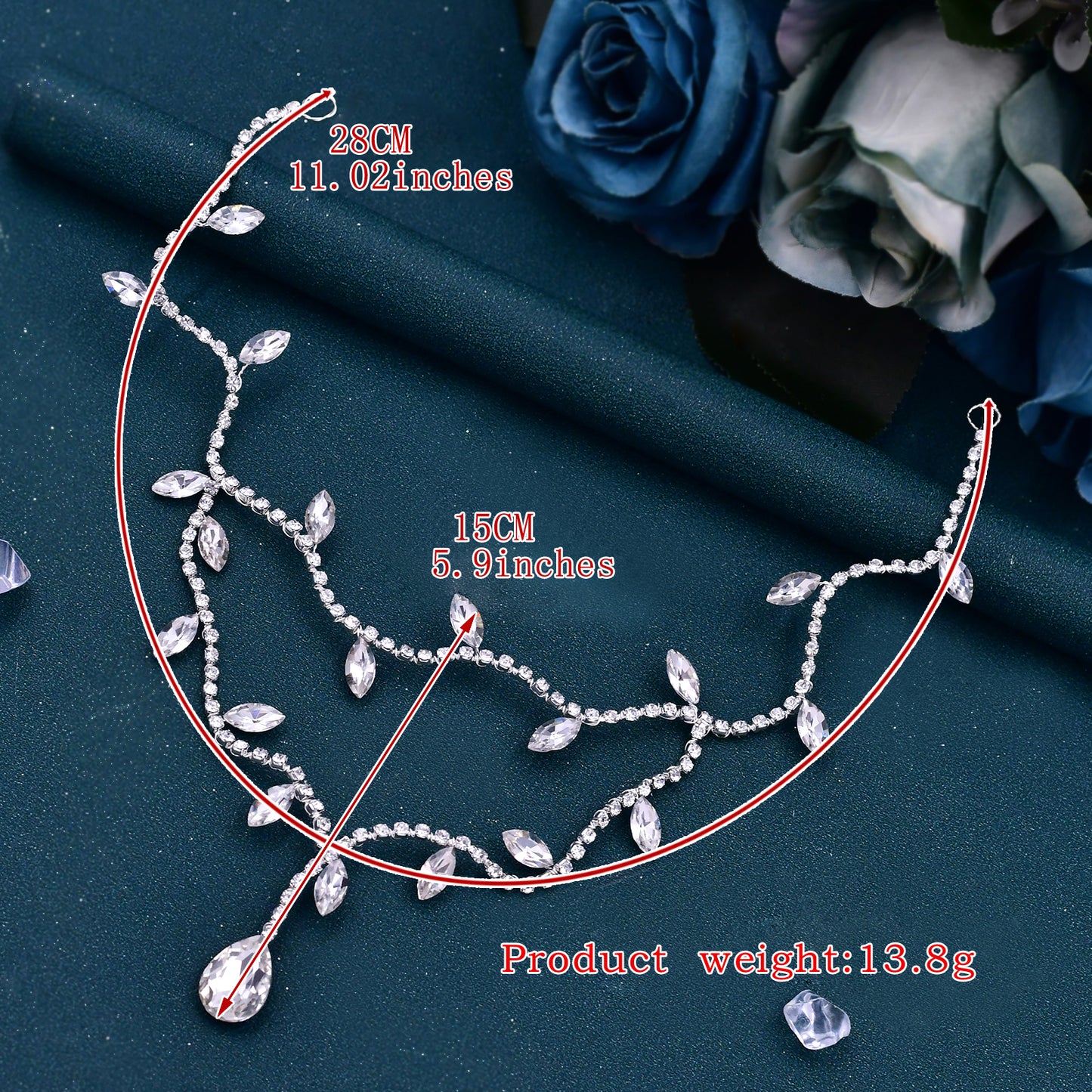 BRIDELLA BHP495 Forehead Pendant Hair Accessory with Diamond Inlay,Handmade Hair Accessory,Wedding Diamond Hair accessory, Bride's forehead Decoration