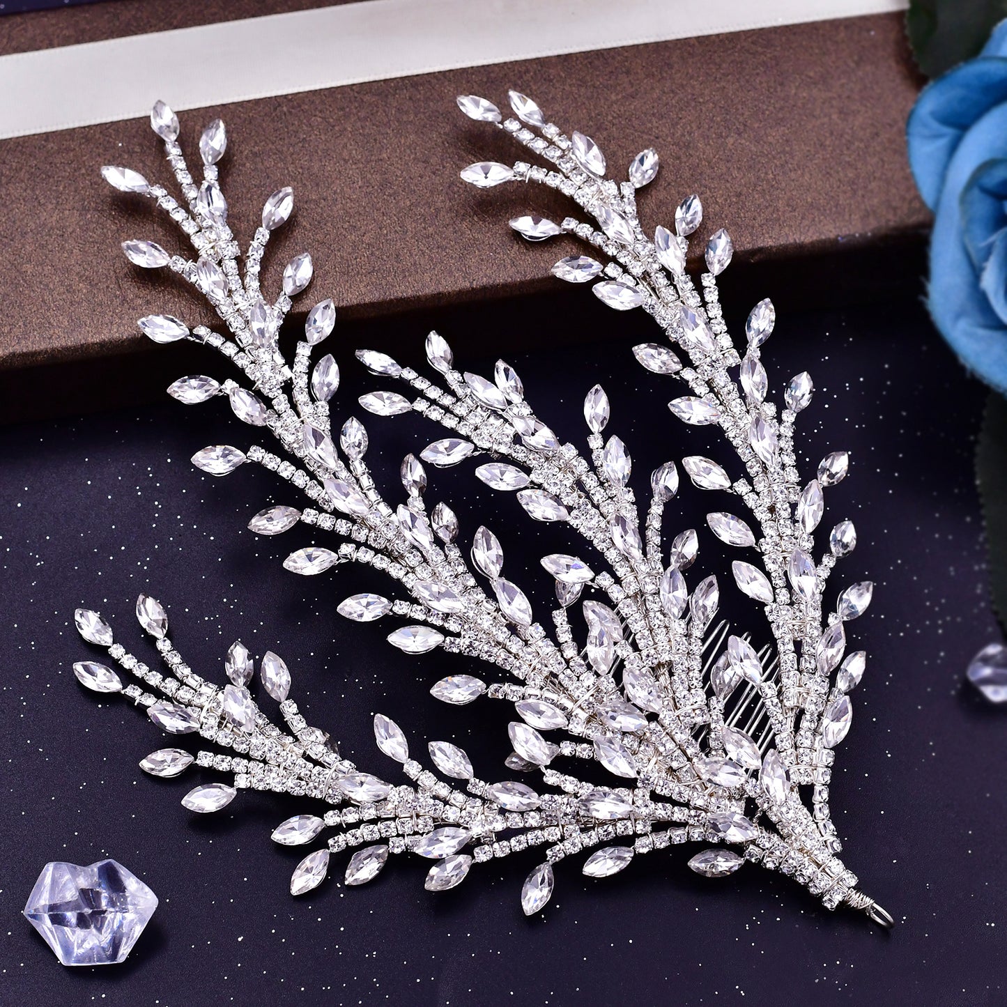 BRIDELLA BHP498  Silver Color Bridal Headpiece with Comb Rhinestone Wedding Hair Accessories Luxury Bride Headdress Hair Jewelry