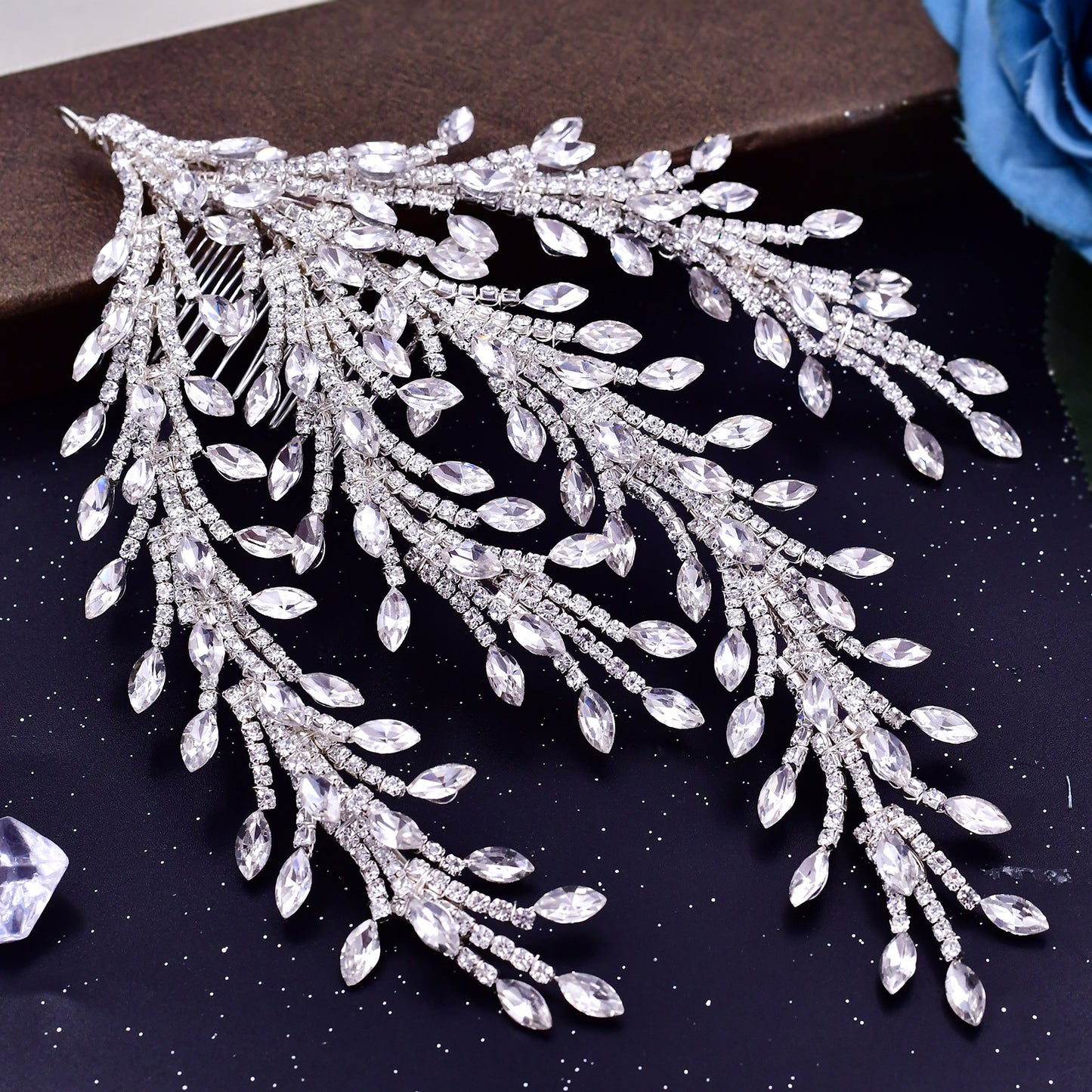 BRIDELLA BHP498  Silver Color Bridal Headpiece with Comb Rhinestone Wedding Hair Accessories Luxury Bride Headdress Hair Jewelry