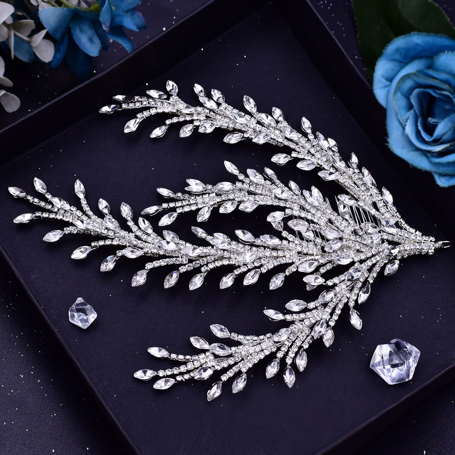 BRIDELLA BHP498  Silver Color Bridal Headpiece with Comb Rhinestone Wedding Hair Accessories Luxury Bride Headdress Hair Jewelry