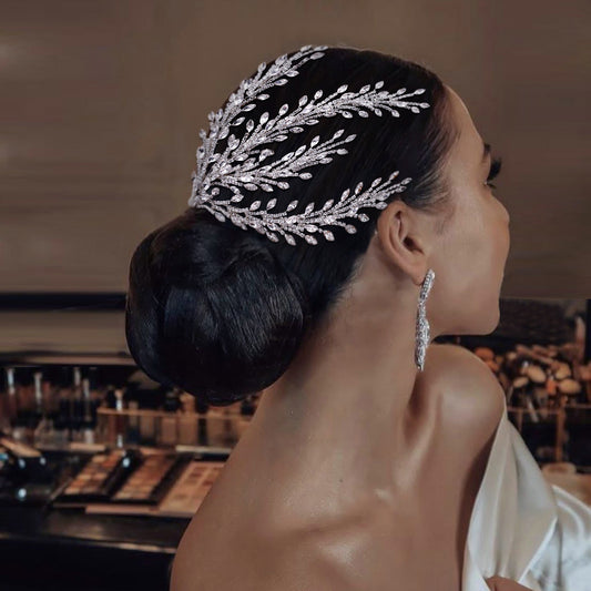 BRIDELLA BHP498  Silver Color Bridal Headpiece with Comb Rhinestone Wedding Hair Accessories Luxury Bride Headdress Hair Jewelry