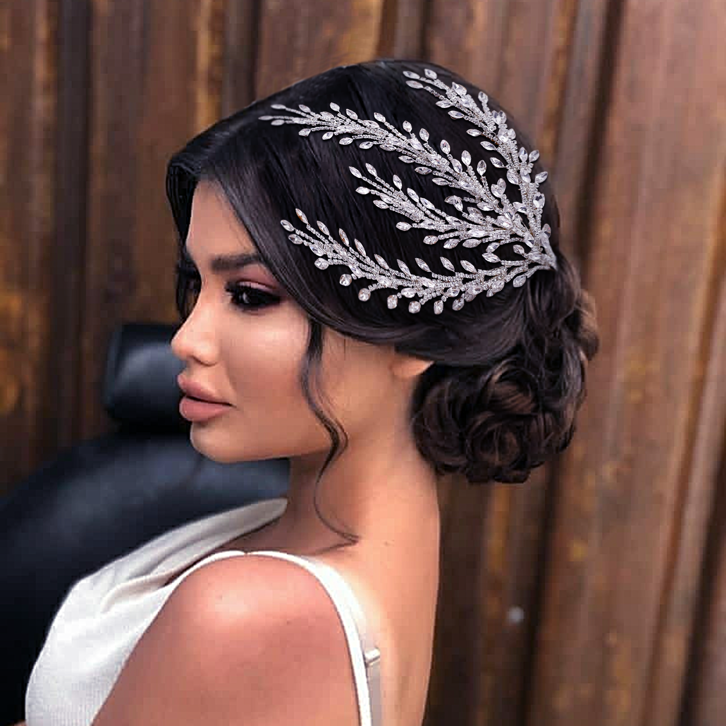 BRIDELLA BHP498  Silver Color Bridal Headpiece with Comb Rhinestone Wedding Hair Accessories Luxury Bride Headdress Hair Jewelry