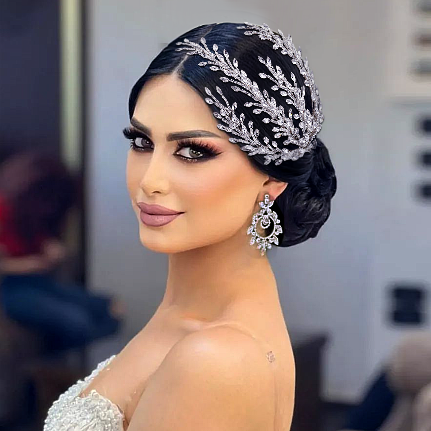 BRIDELLA BHP498  Silver Color Bridal Headpiece with Comb Rhinestone Wedding Hair Accessories Luxury Bride Headdress Hair Jewelry