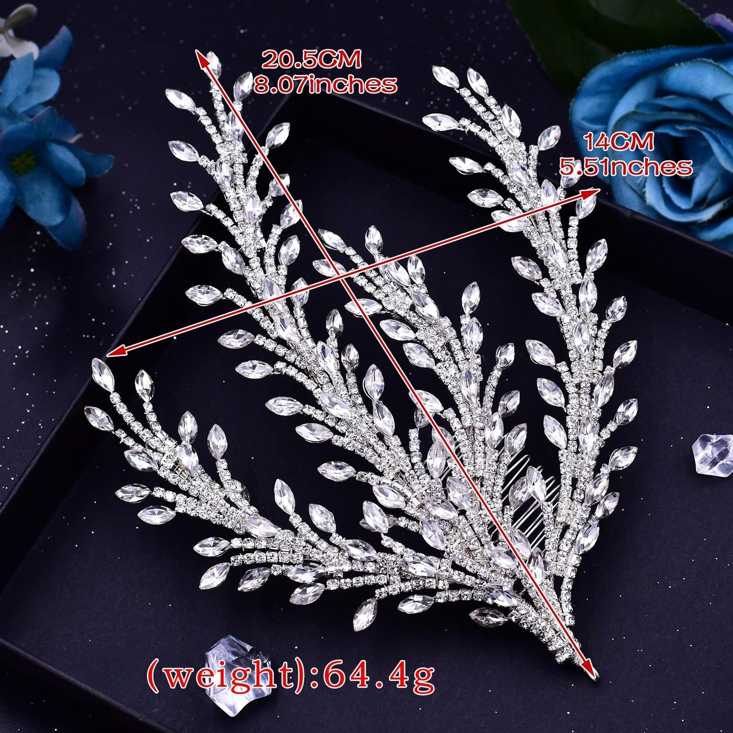 BRIDELLA BHP498  Silver Color Bridal Headpiece with Comb Rhinestone Wedding Hair Accessories Luxury Bride Headdress Hair Jewelry
