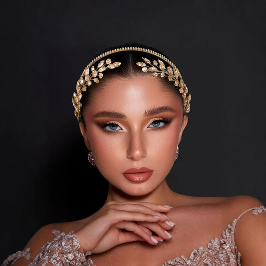 BRIDELLA BHP531 Rhinestone Headband Bride Hairband Wedding Head Hoop Woman Dancing Party Headpiece Champagne Colored Hair Accessories