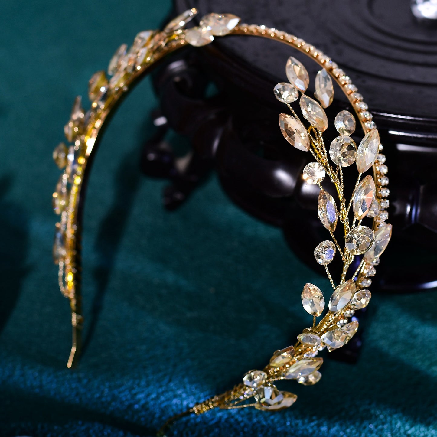 BRIDELLA BHP531 Rhinestone Headband Bride Hairband Wedding Head Hoop Woman Dancing Party Headpiece Champagne Colored Hair Accessories