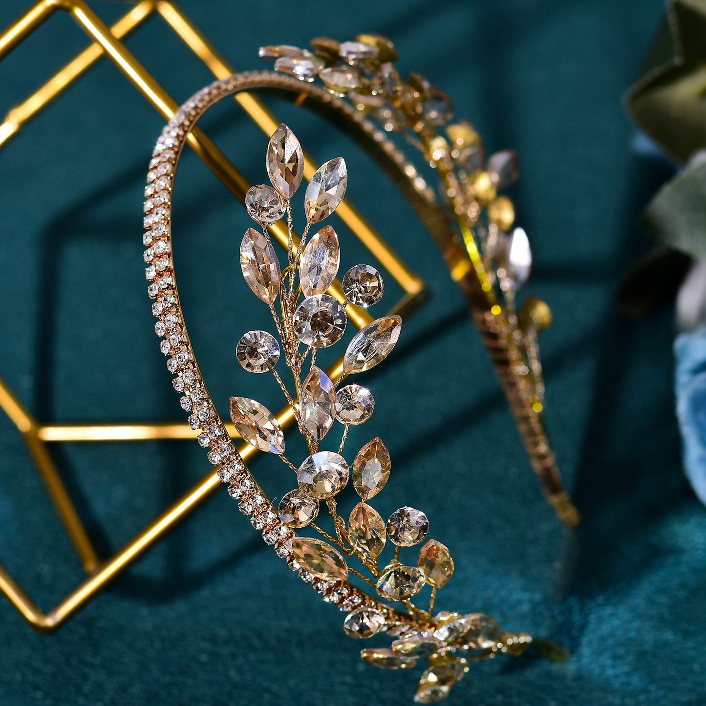 BRIDELLA BHP531 Rhinestone Headband Bride Hairband Wedding Head Hoop Woman Dancing Party Headpiece Champagne Colored Hair Accessories