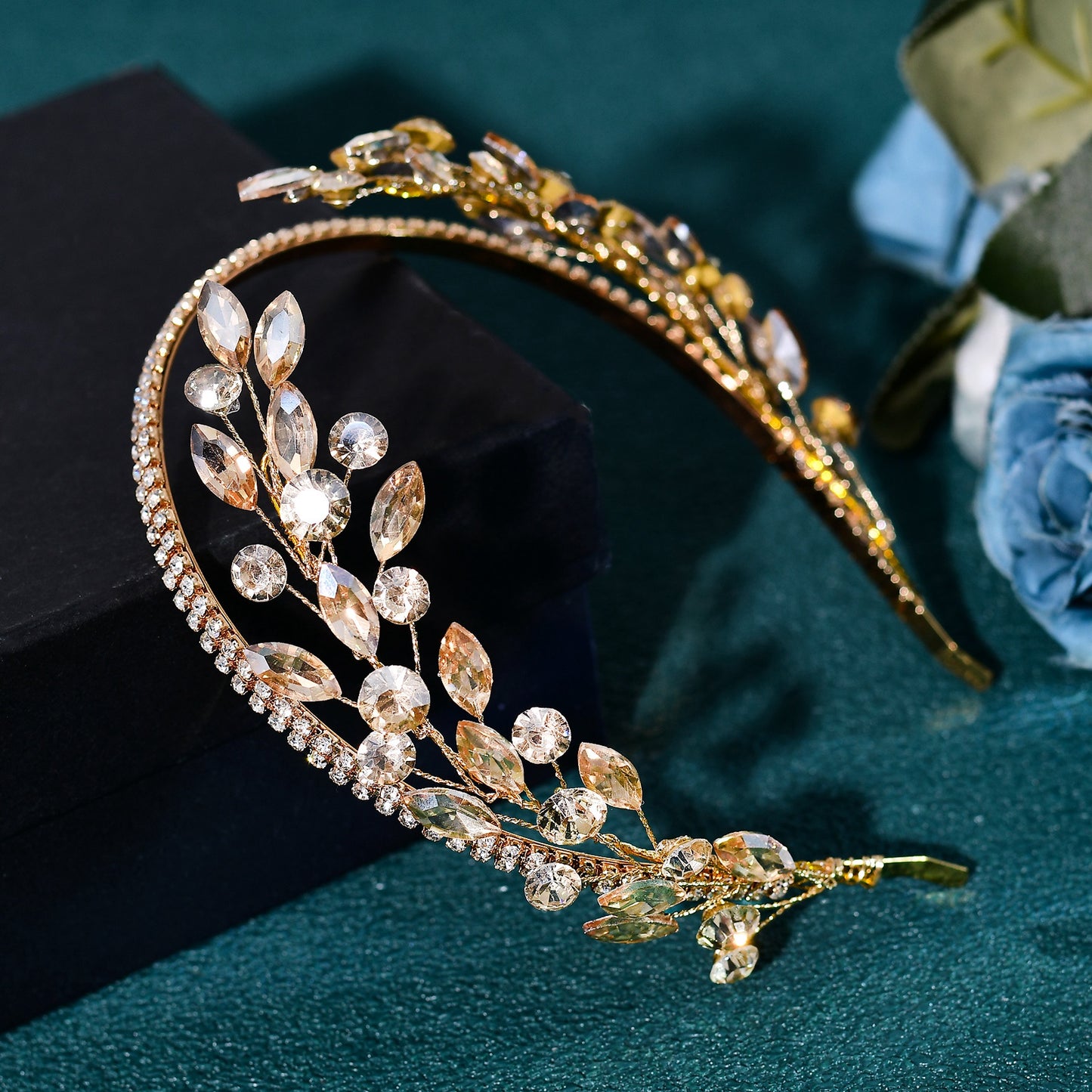 BRIDELLA BHP531 Rhinestone Headband Bride Hairband Wedding Head Hoop Woman Dancing Party Headpiece Champagne Colored Hair Accessories