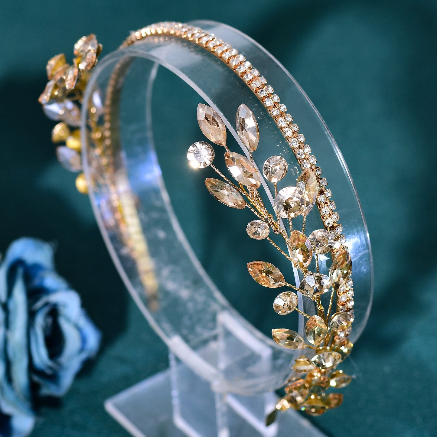 BRIDELLA BHP531 Rhinestone Headband Bride Hairband Wedding Head Hoop Woman Dancing Party Headpiece Champagne Colored Hair Accessories