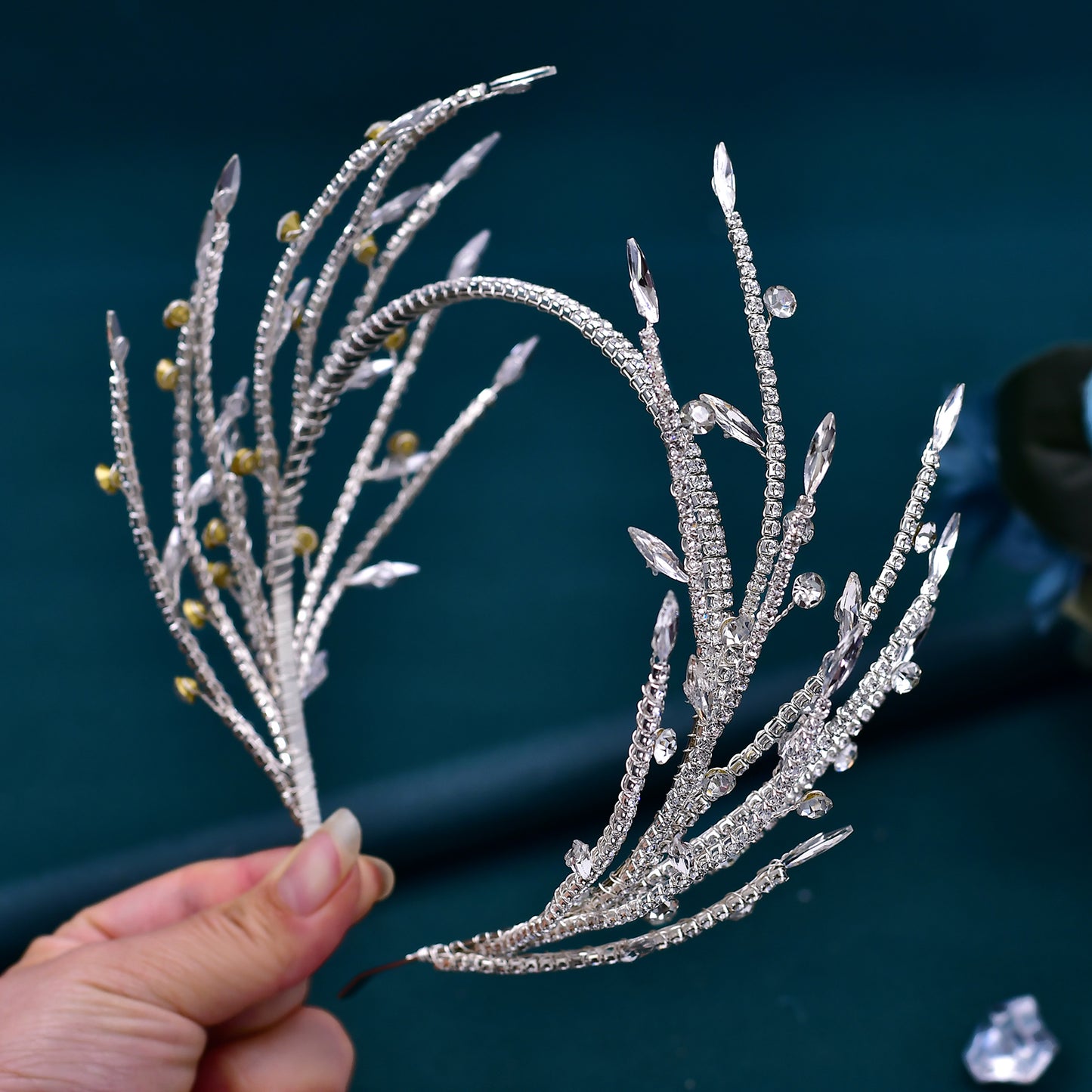 BRIDELLA BHP532 Rhinestone Wedding Tiara Crystal Branches Headband for Bride Woman Hair Accessories Jewelry Party Bridal Headwear