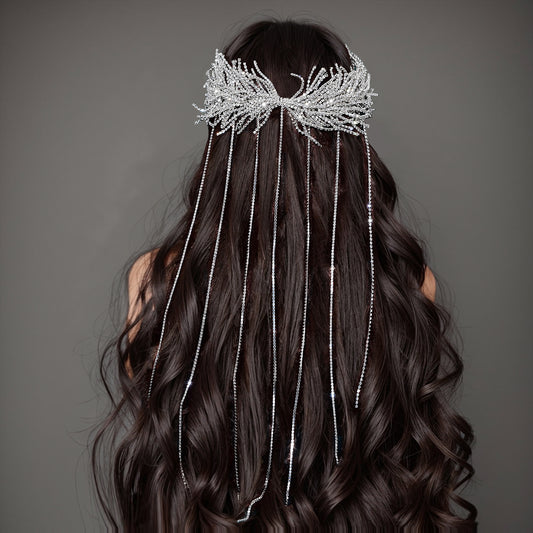 BRIDELLA BHP639 Tassels Bridal Headband Handmade Drill Chain Headpiece Wedding Hair Accessories Woman Bride Headpiece for Party
