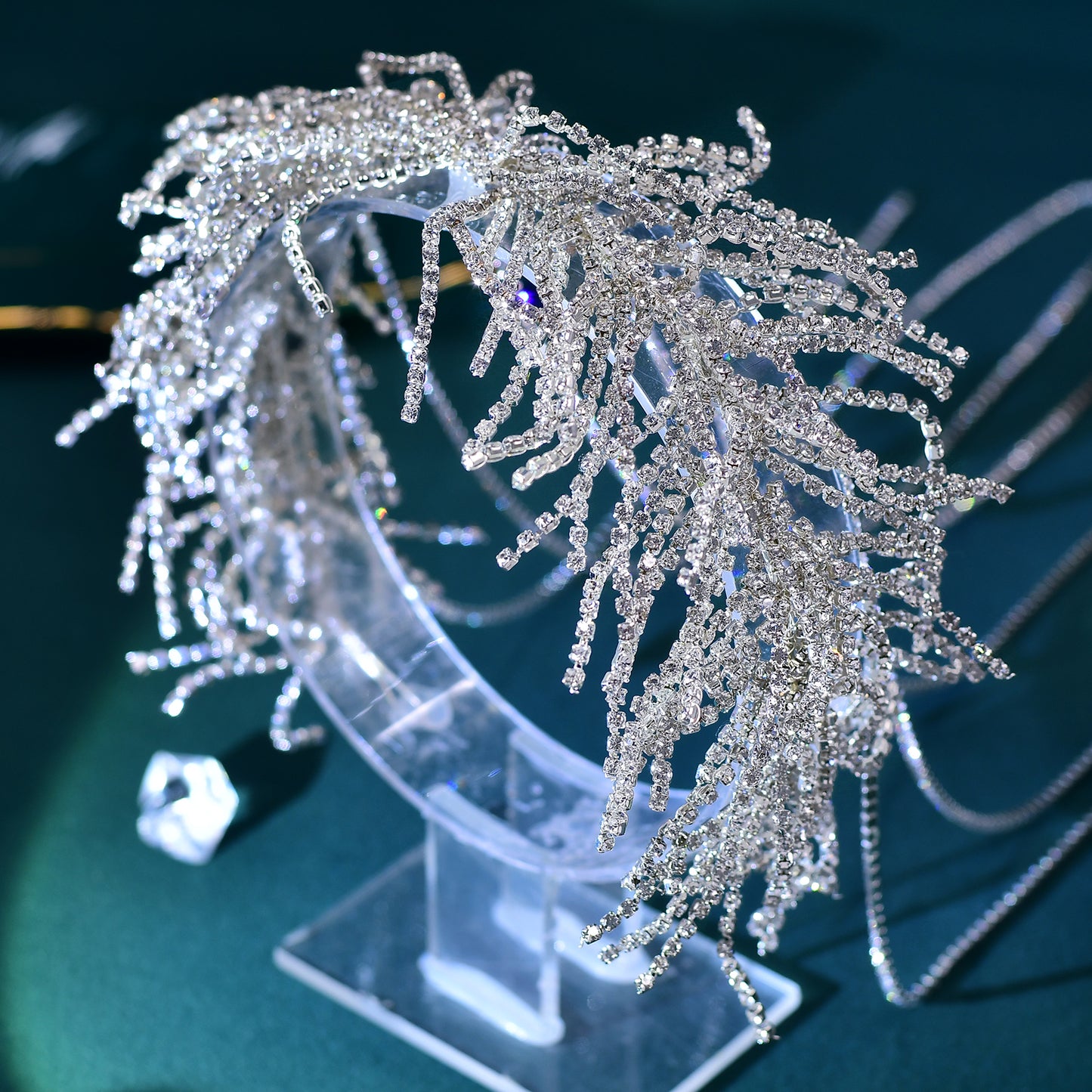 BRIDELLA BHP639 Tassels Bridal Headband Handmade Drill Chain Headpiece Wedding Hair Accessories Woman Bride Headpiece for Party