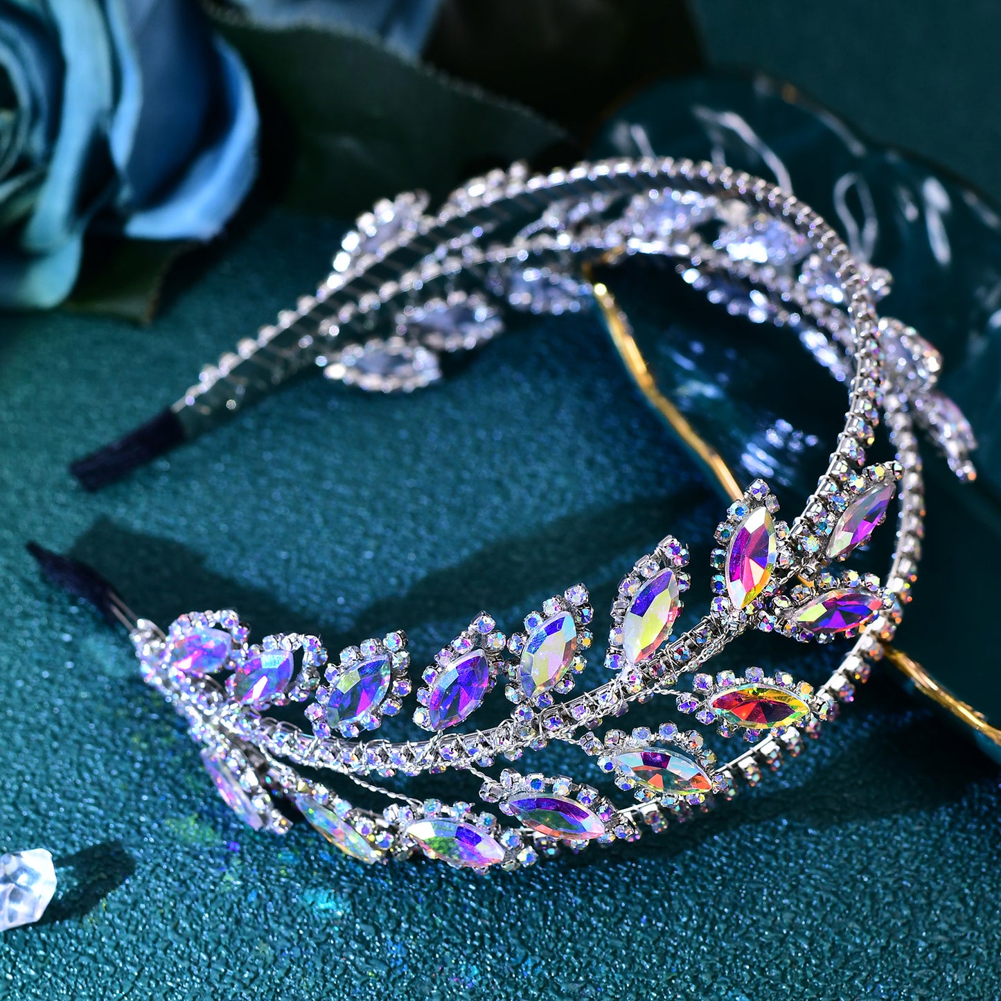 BRIDELLA BHP642 Bride Colorful AB Rhinestone Hair Hoop Handmade Wedding Sparkly Headband Hair Accessories Women Bling Headwear