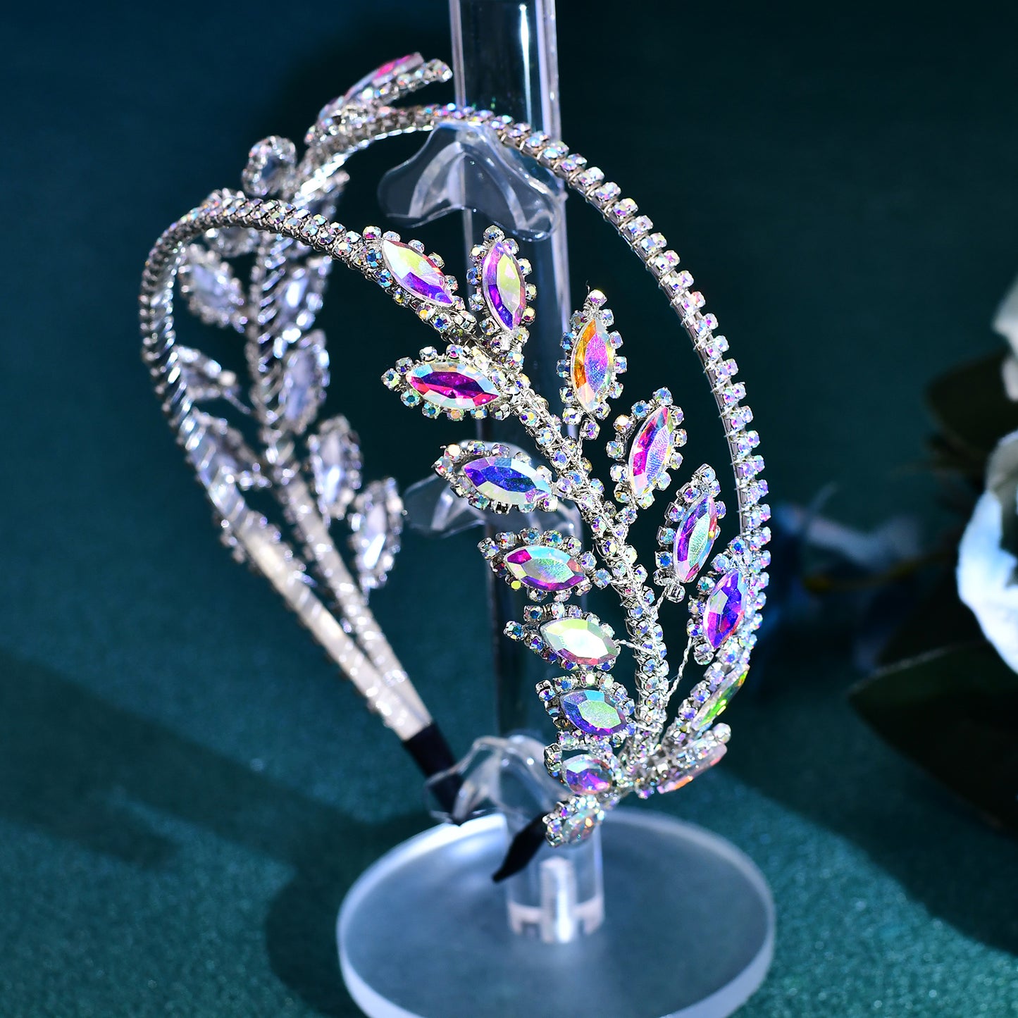 BRIDELLA BHP642 Bride Colorful AB Rhinestone Hair Hoop Handmade Wedding Sparkly Headband Hair Accessories Women Bling Headwear