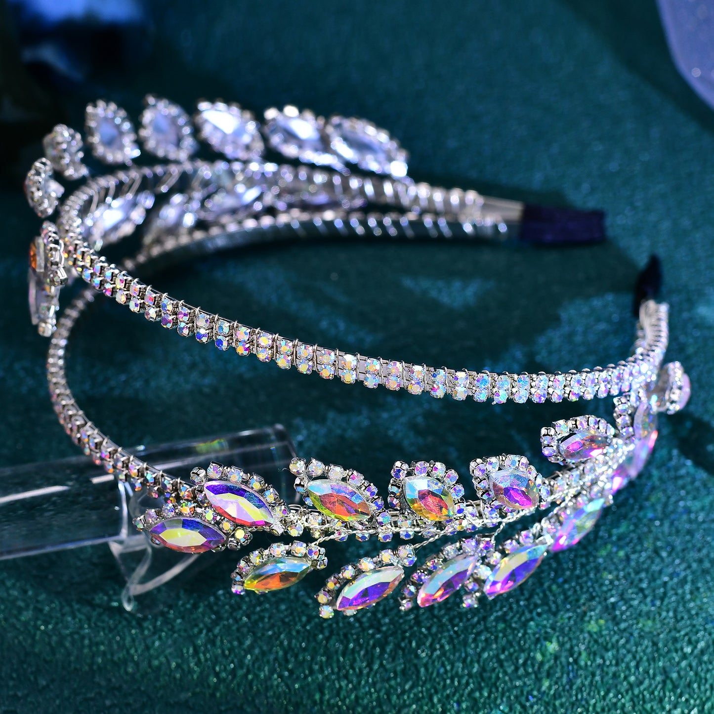 BRIDELLA BHP642 Bride Colorful AB Rhinestone Hair Hoop Handmade Wedding Sparkly Headband Hair Accessories Women Bling Headwear