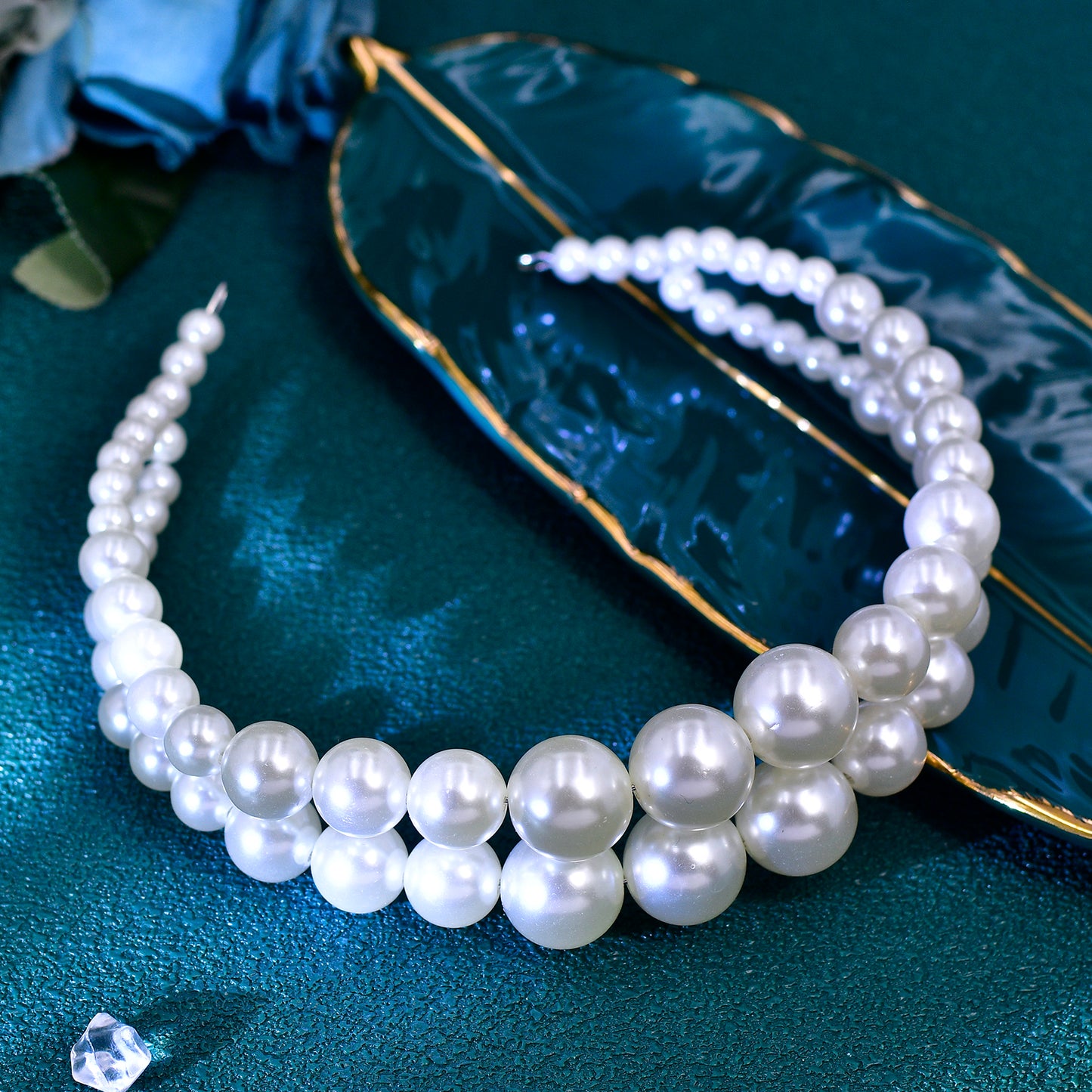 BRIDELLA BHP727 Oversize Large White Color Pearl Headband Full Pearl Women Hair Band Crown Trendy Bridal Headwear Hair Accessories