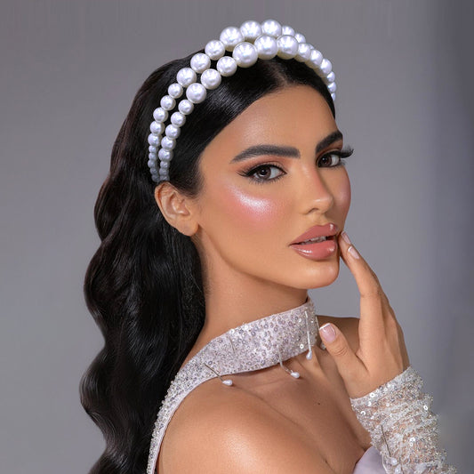 BRIDELLA BHP727 Oversize Large White Color Pearl Headband Full Pearl Women Hair Band Crown Trendy Bridal Headwear Hair Accessories