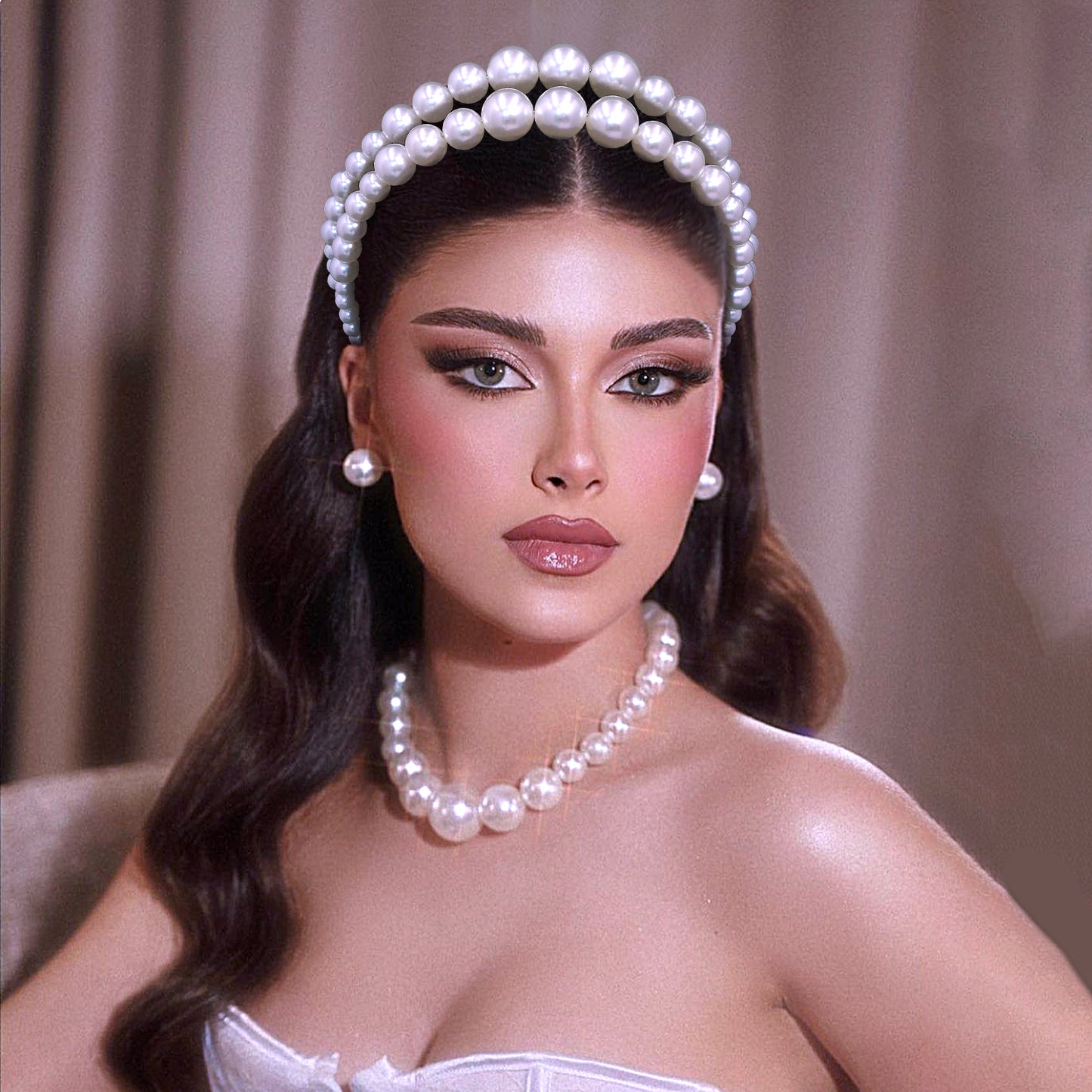 BRIDELLA BHP727 Oversize Large White Color Pearl Headband Full Pearl Women Hair Band Crown Trendy Bridal Headwear Hair Accessories