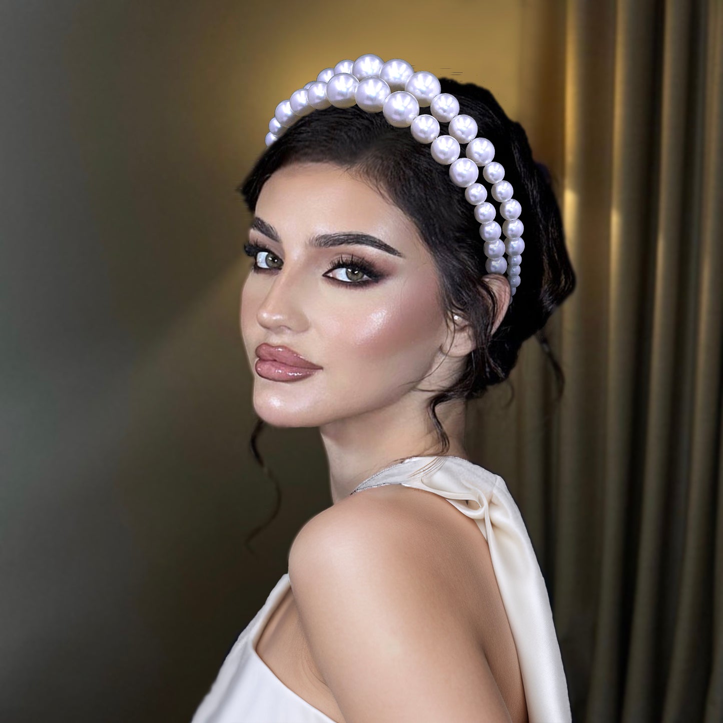 BRIDELLA BHP727 Oversize Large White Color Pearl Headband Full Pearl Women Hair Band Crown Trendy Bridal Headwear Hair Accessories