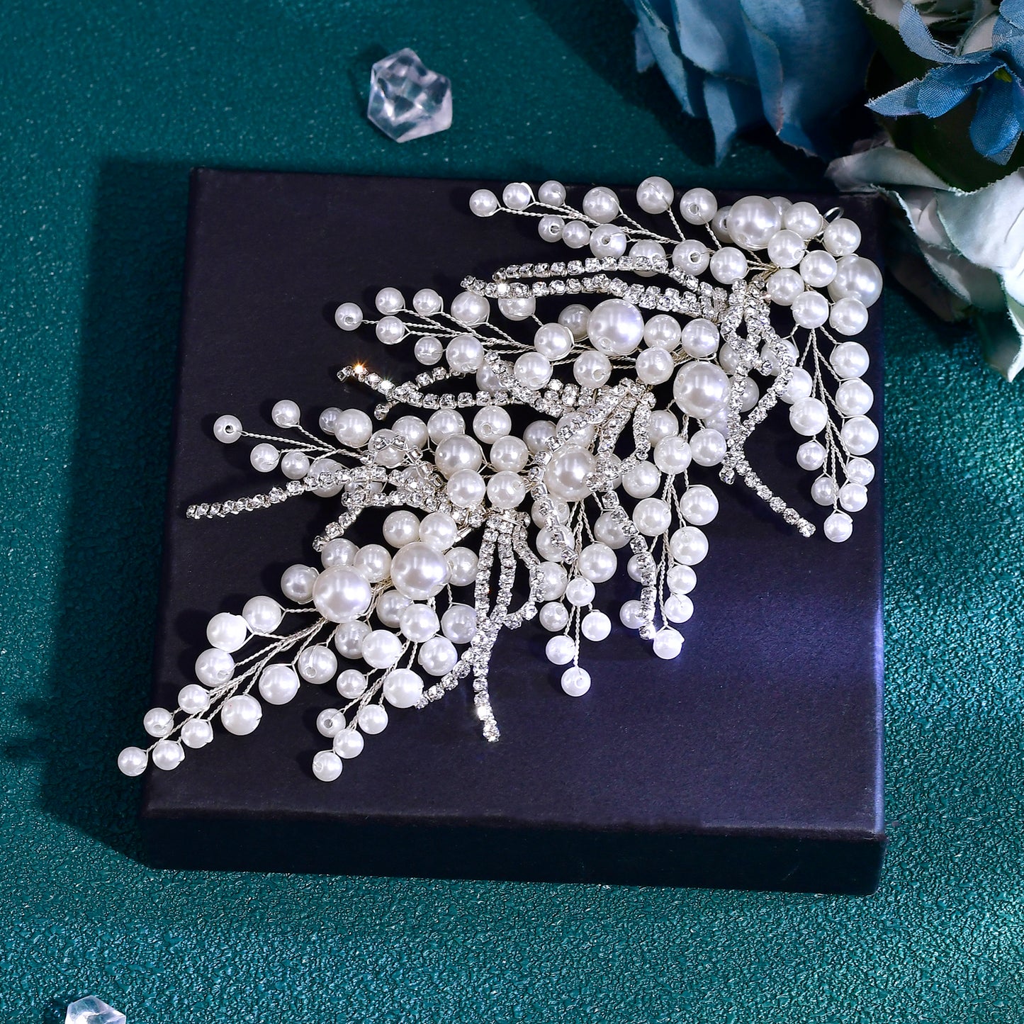 BRIDELLA BHP739 Pearl Bridal Hair Pieces Headwear Wedding Rhinestone Headband Trendy Woman Party Hair Accessories Handmade Tiara