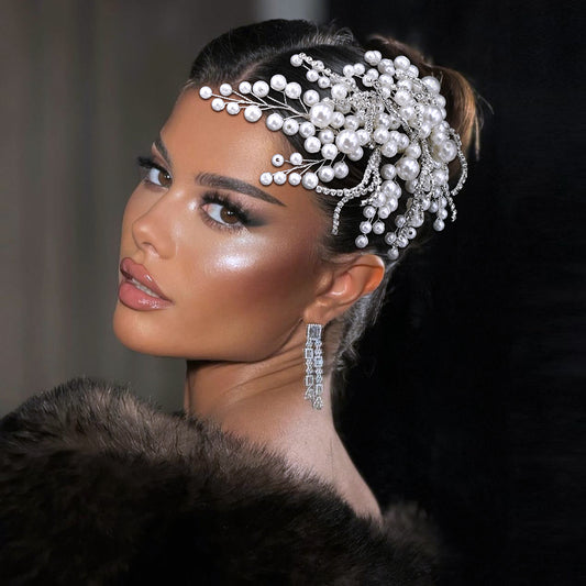 BRIDELLA BHP739 Pearl Bridal Hair Pieces Headwear Wedding Rhinestone Headband Trendy Woman Party Hair Accessories Handmade Tiara