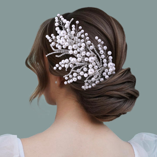 BHP731-S silver rhinestone pearl tiara