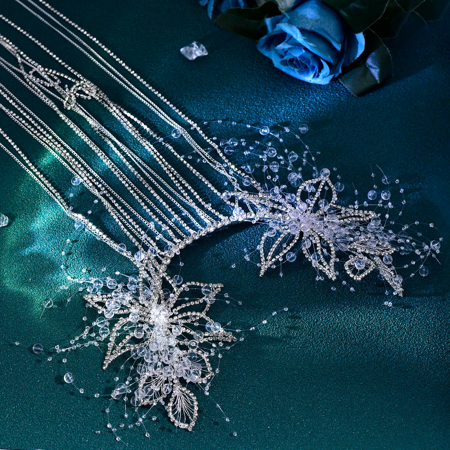 BRIDELLA BHP750 luxurious Long Tassel Wedding Headband Handmade Rhinestone Flower Bride Headwear Customized Hair Accessories