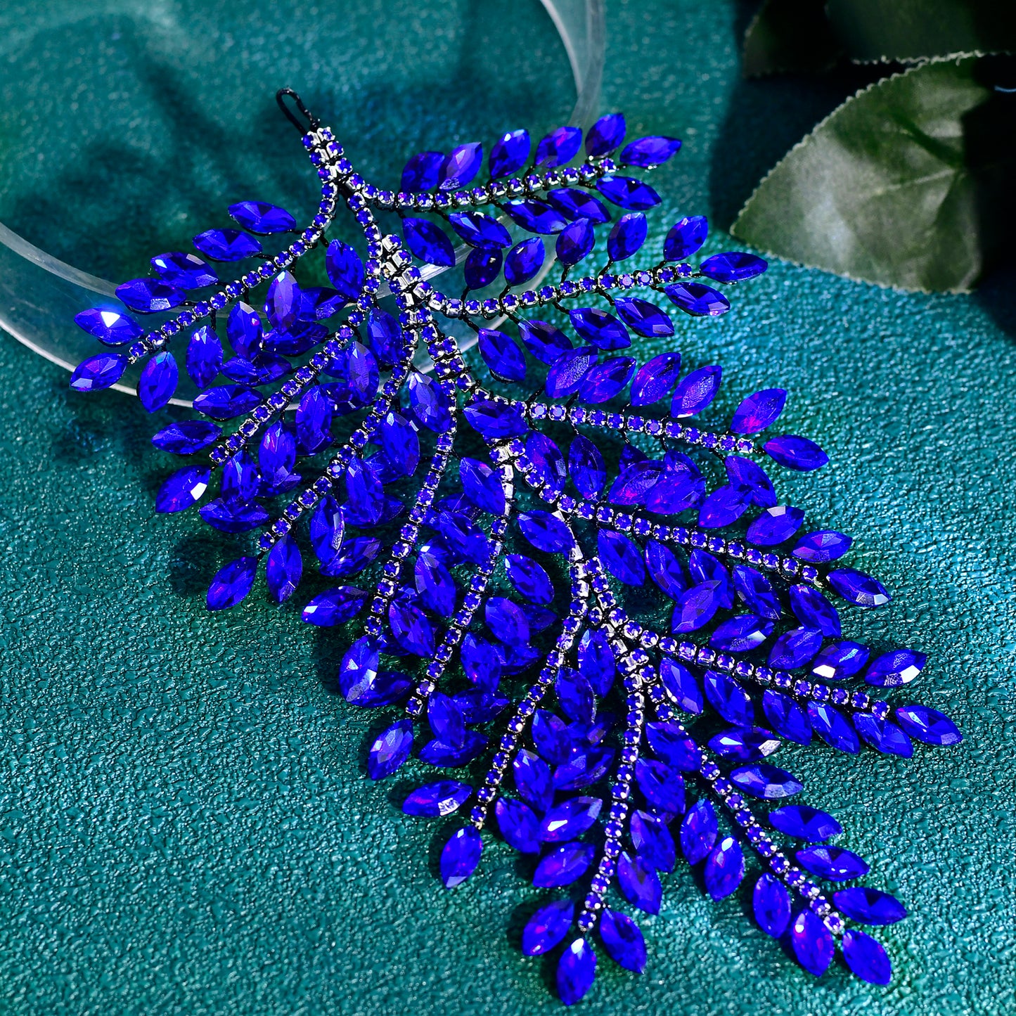 BRIDELLA BHP759 Trendy Bride Rhinestone Headband Blue Wedding Bling Headwear Luxury Hair Pieces Women Party Handmade Hair Accessories Black