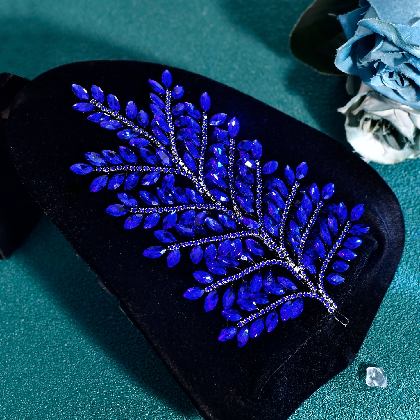 BRIDELLA BHP759 Trendy Bride Rhinestone Headband Blue Wedding Bling Headwear Luxury Hair Pieces Women Party Handmade Hair Accessories Black