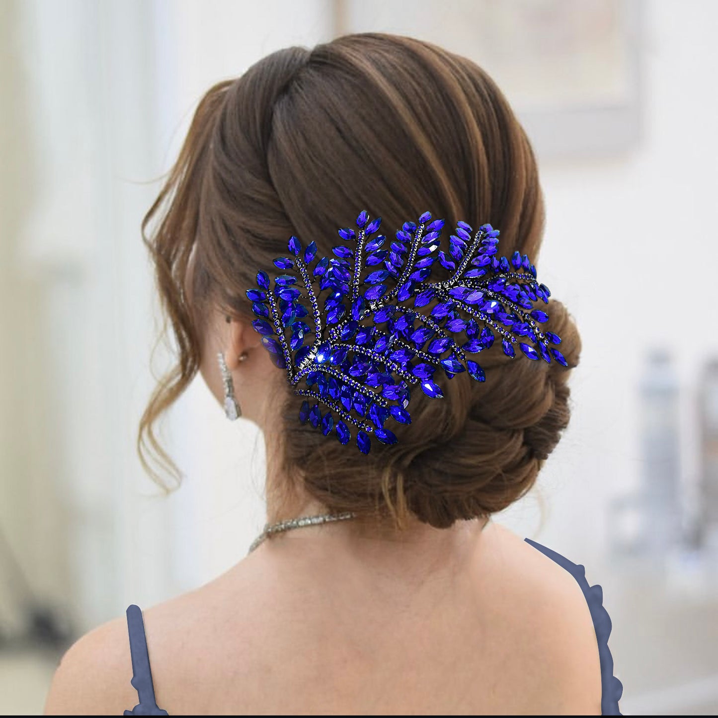 BRIDELLA BHP759 Trendy Bride Rhinestone Headband Blue Wedding Bling Headwear Luxury Hair Pieces Women Party Handmade Hair Accessories Black