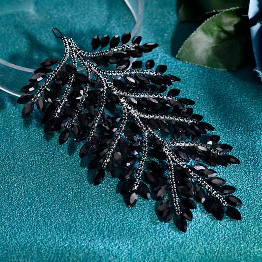 HP759-Black black rhinestone pearl headband