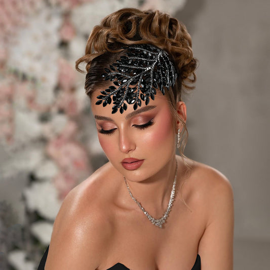BRIDELLA BHP759 Trendy Bride Rhinestone Headband Blue Wedding Bling Headwear Luxury Hair Pieces Women Party Handmade Hair Accessories Black