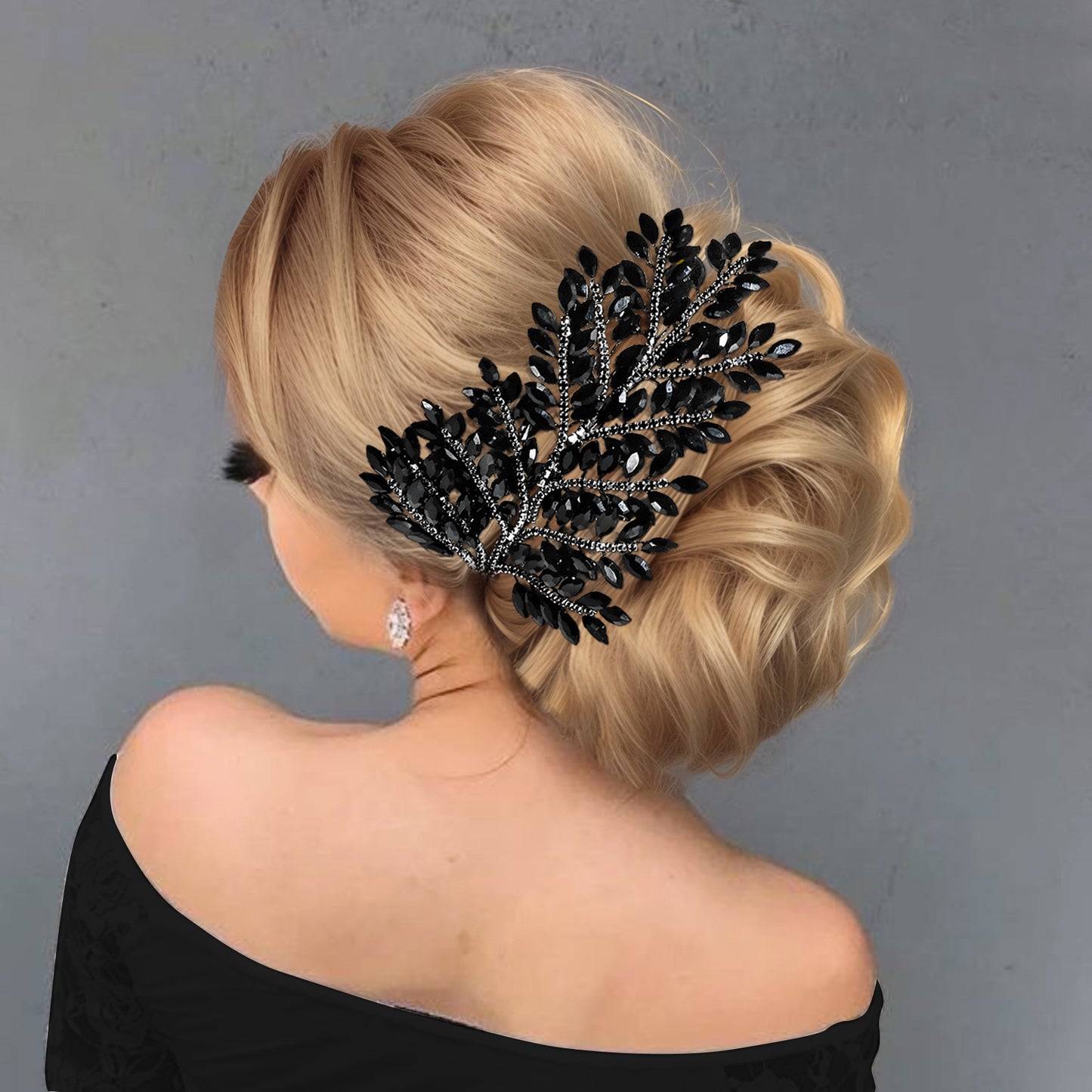 BRIDELLA BHP759 Trendy Bride Rhinestone Headband Blue Wedding Bling Headwear Luxury Hair Pieces Women Party Handmade Hair Accessories Black