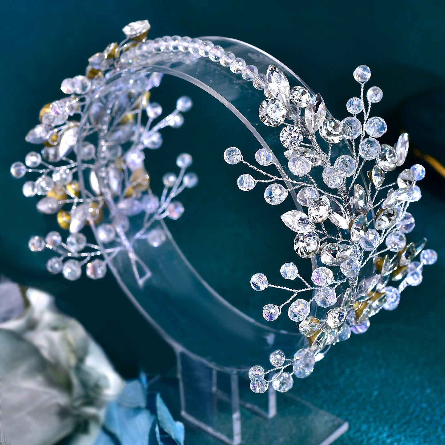 BRIDELLA BHP804 Bridal Wedding Hair Bands Silvery Women Head Band Tiara Handmade Pearl Crystal Bridesmaid Hair Jewelry Accessories