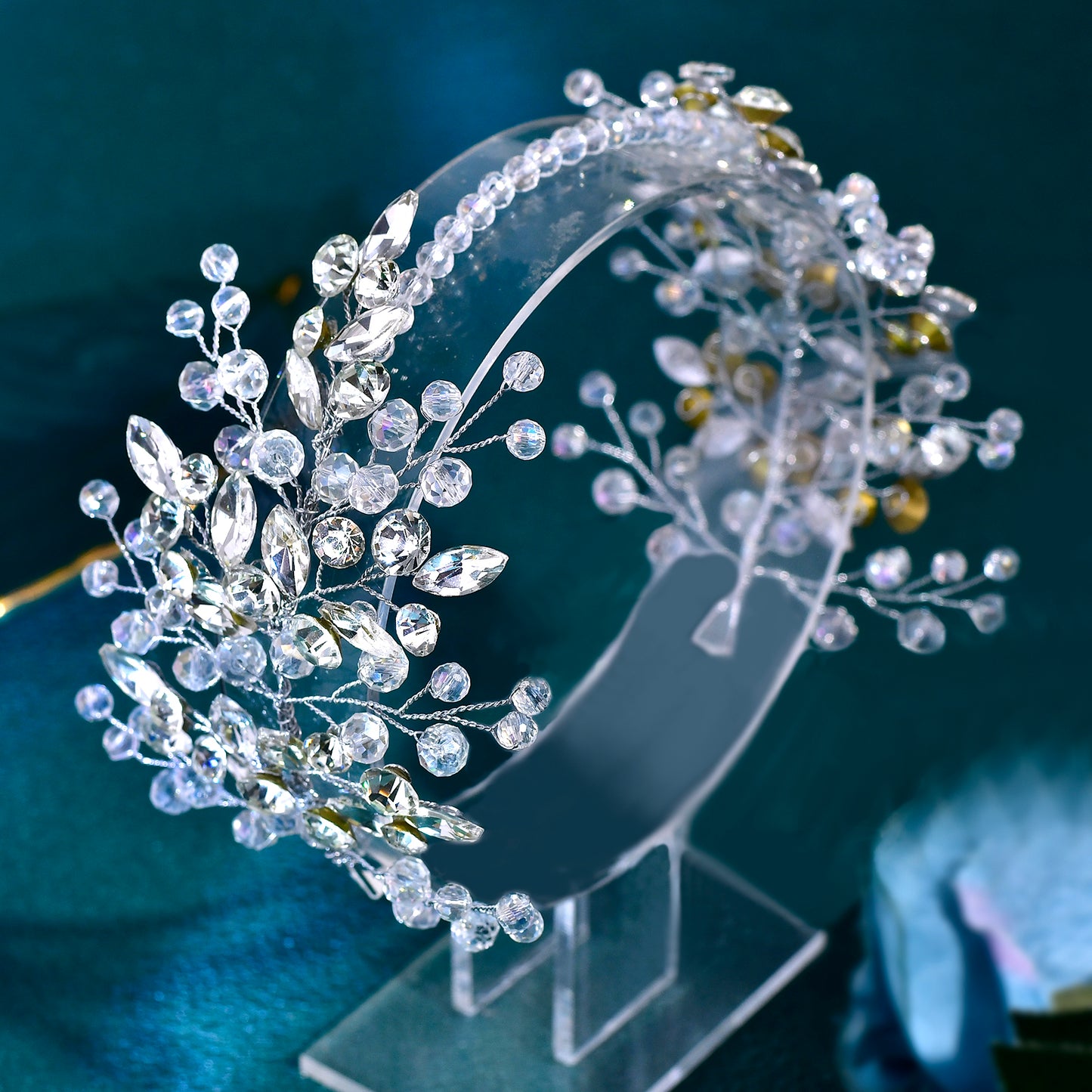 BRIDELLA BHP804 Bridal Wedding Hair Bands Silvery Women Head Band Tiara Handmade Pearl Crystal Bridesmaid Hair Jewelry Accessories