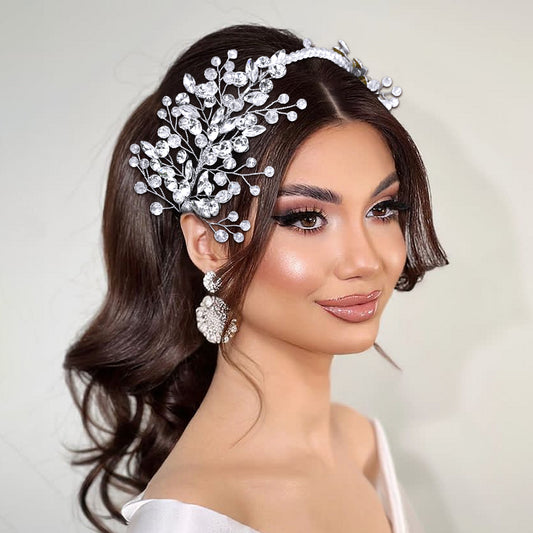 BRIDELLA BHP804 Bridal Wedding Hair Bands Silvery Women Head Band Tiara Handmade Pearl Crystal Bridesmaid Hair Jewelry Accessories
