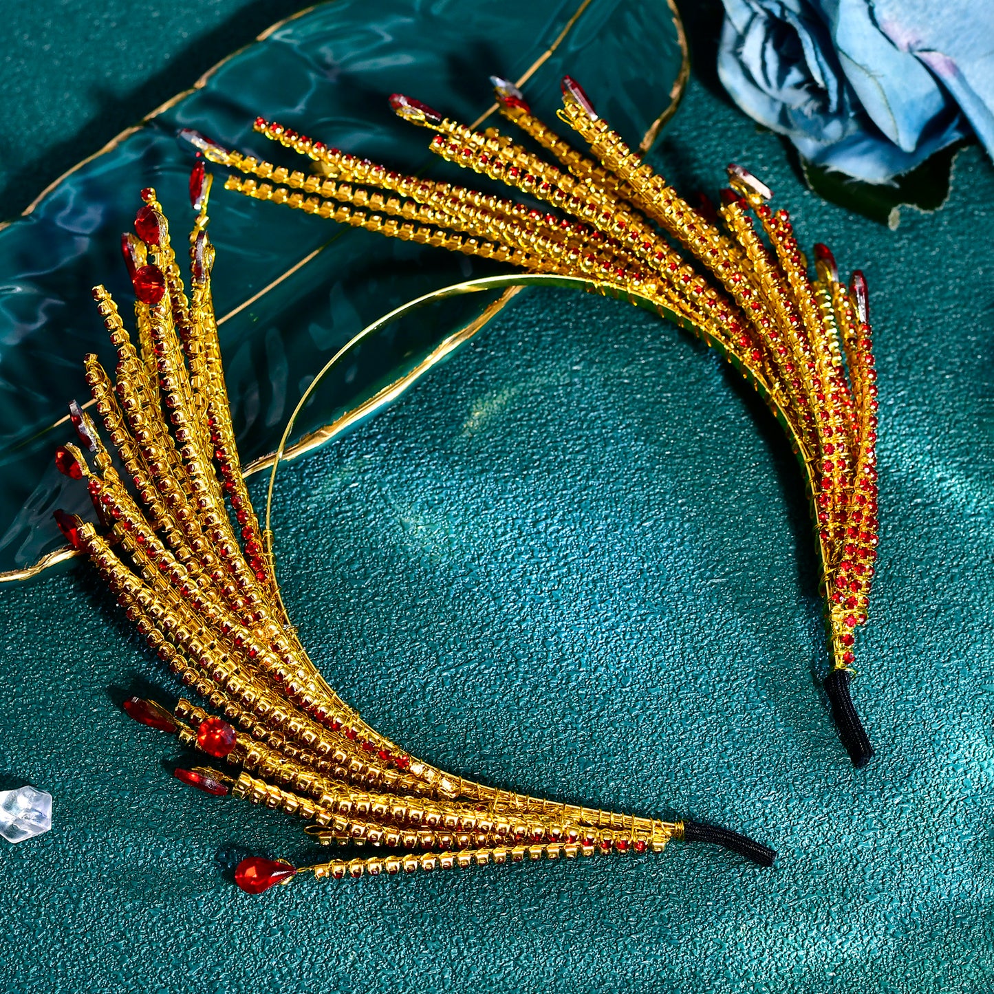 BRIDELLA BHP849 Red Rhinestone Hair Hoop Bride Hairbands Wedding Party Crown Bridal Tiara Vintage Hair Accessories Banquet Headband