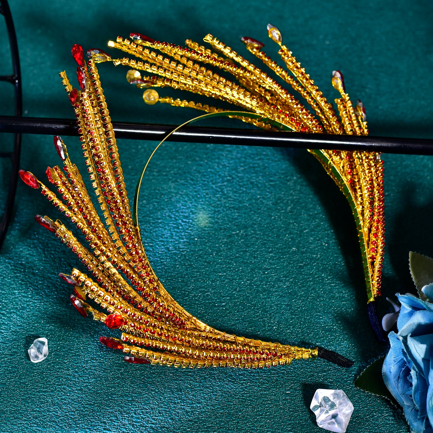 BRIDELLA BHP849 Red Rhinestone Hair Hoop Bride Hairbands Wedding Party Crown Bridal Tiara Vintage Hair Accessories Banquet Headband
