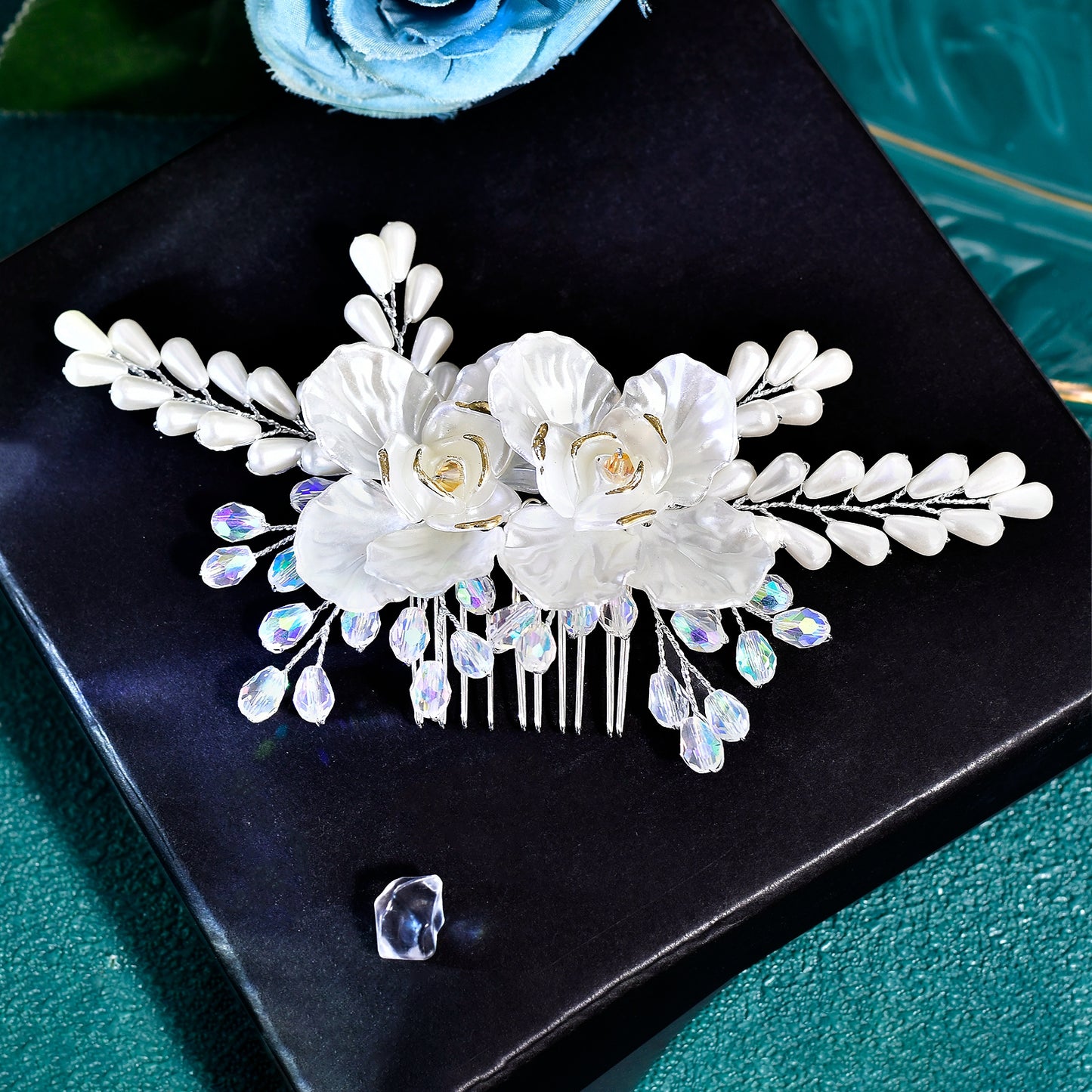 BRIDELLA BHP854 Handmade Hair Comb Wedding Hair Accessories Bride Pearl Headdress Bridesmaid Crystal Headwear with Shell Flowers Holiday Gifts