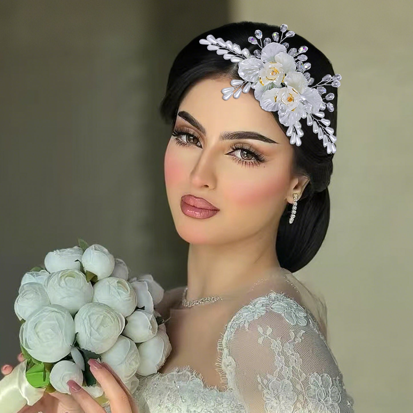 BRIDELLA BHP854 Handmade Hair Comb Wedding Hair Accessories Bride Pearl Headdress Bridesmaid Crystal Headwear with Shell Flowers Holiday Gifts