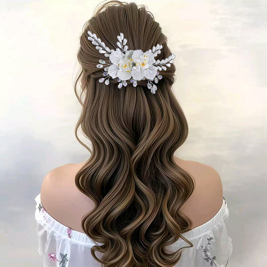 BRIDELLA BHP854 Handmade Hair Comb Wedding Hair Accessories Bride Pearl Headdress Bridesmaid Crystal Headwear with Shell Flowers Holiday Gifts